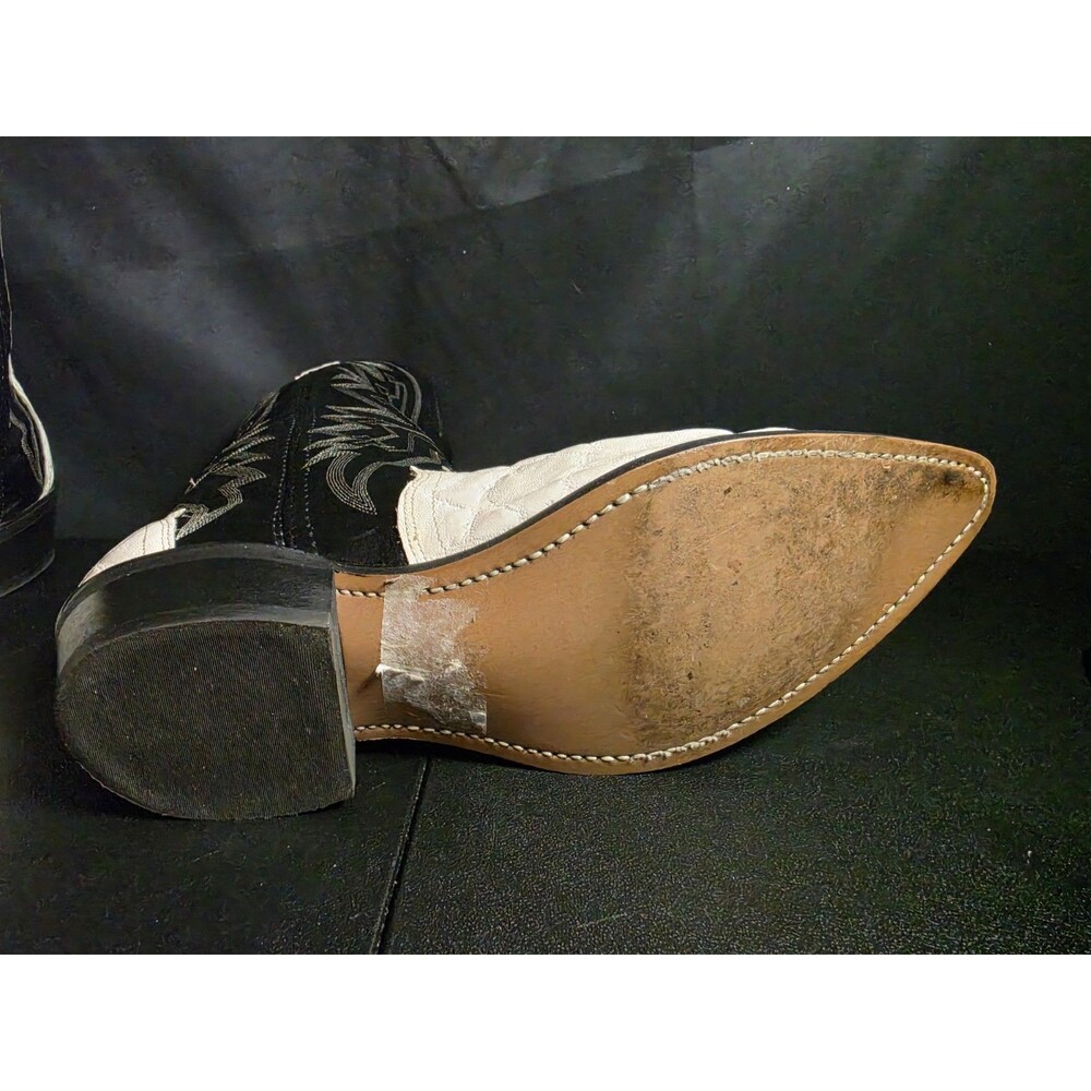 Vintage Texas Cowboy Boots Mens 9 EE USA Made Black Ivory Leather Western - Picture 8 of 15